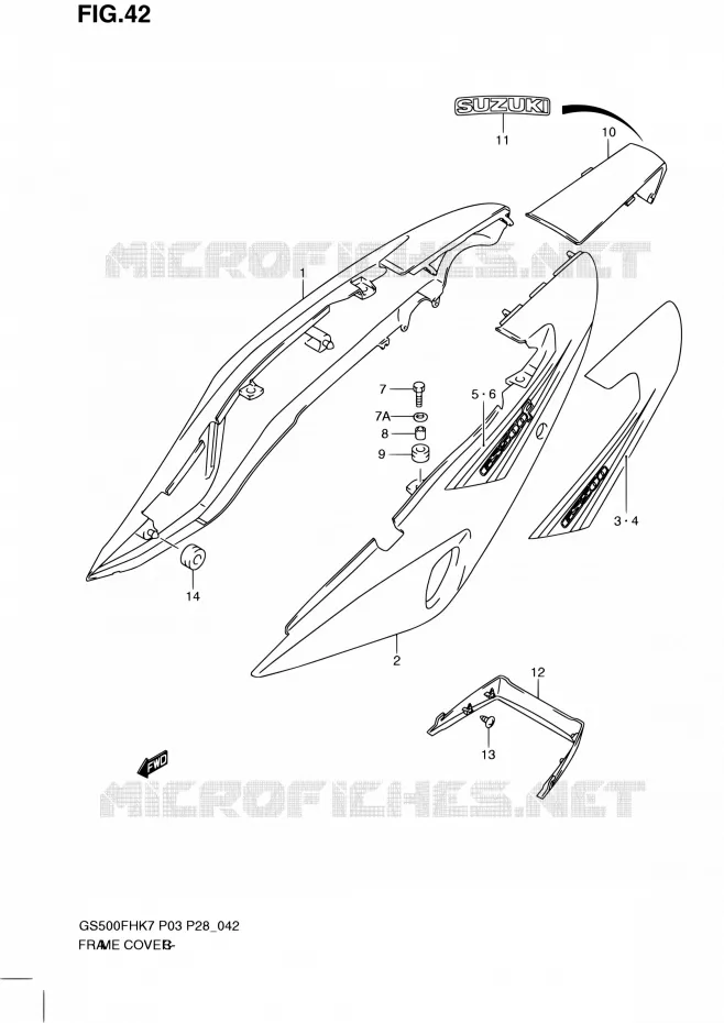 CARENAGES ARRIERE (MODEL K7) Suzuki MOTO 500 GS-E 2007  GS500H K7/GS500FH K7 (P03,P28,P33,P95)