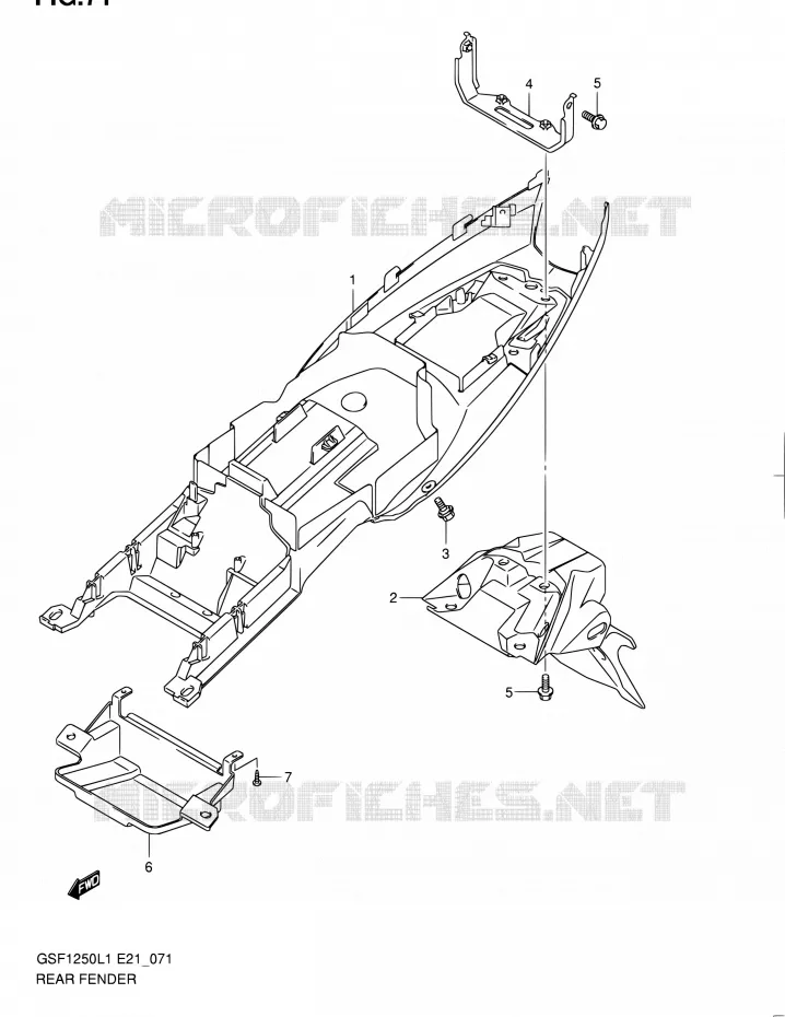 GARDE BOUE ARRIERE (GSF1250L1 E21) Suzuki MOTO 1250 BANDIT 2011  GSF1250L1