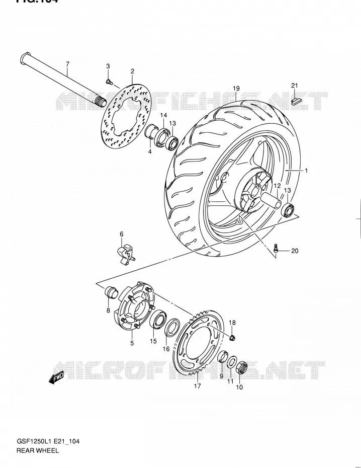 ROUE ARRIERE (GSF1250L1 E24) Suzuki MOTO 1250 BANDIT 2011  GSF1250L1