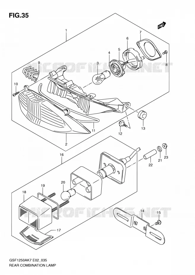 ENSEMBLE FEU ARRIERE Suzuki MOTO 1250 BANDIT 2007  GSF1250A K7 (E02,E19,E24,E37)