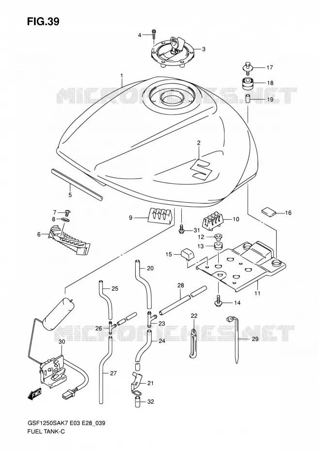 RESERVOIR D'ESSENCE (MODEL K7/K8) Suzuki MOTO 1250 BANDIT 2007  GSF1250S K7 (E03,E28,E33)