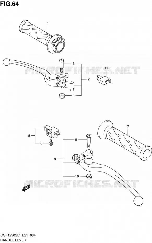 ENSEMBLE LEVIERS - POIGNEES (GSF1250SAL1 E21) Suzuki MOTO 1250 BANDIT 2011  GSF1250SL1(E24)