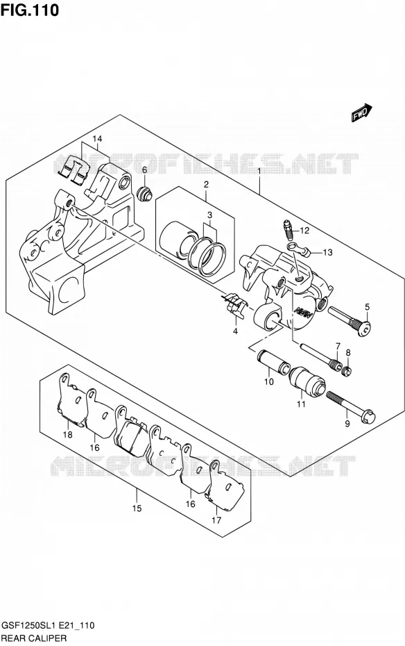 ETRIER DE FREIN ARRIERE (GSF1250SAL1 E21) Suzuki MOTO 1250 BANDIT 2011  GSF1250SL1(E24)