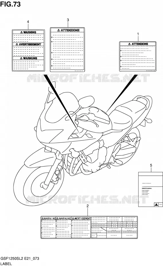ETIQUETTE (GSF1250SL2 E24) Suzuki MOTO 1250 BANDIT 2012  GSF1250SAL2(E21)
