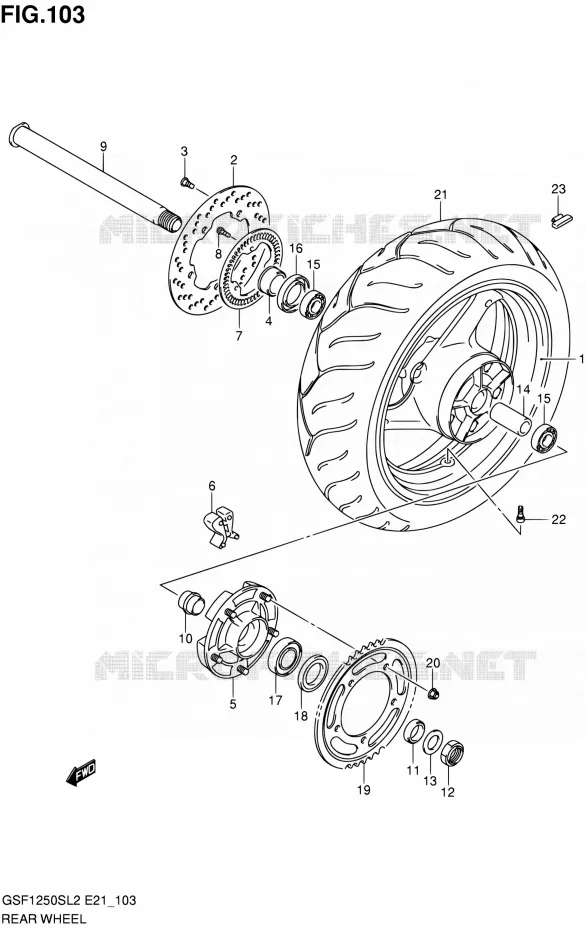 ROUE ARRIERE (GSF1250SAL2 E24) Suzuki MOTO 1250 BANDIT 2012  GSF1250SAL2(E24)