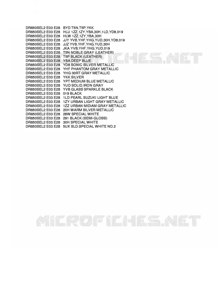 * CHARTE COULEUR * Suzuki MOTO 650 DR 2012  DR650SEL2(E03)