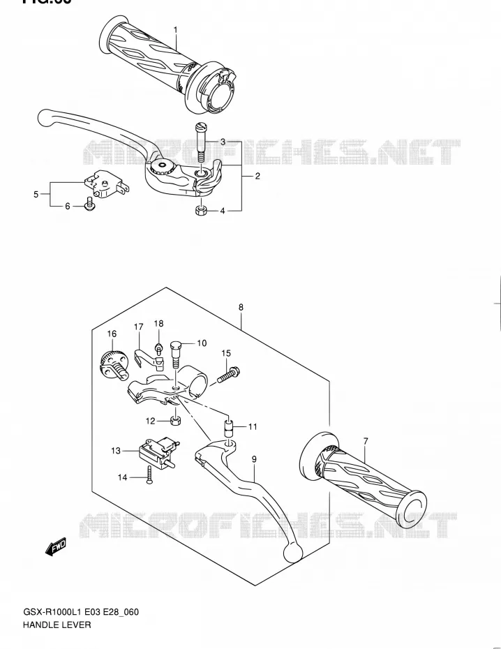 ENSEMBLE LEVIERS - POIGNEES Suzuki MOTO 1000 GSX-R 2011  GSX-R1000 L1 (E03,E28,E33)