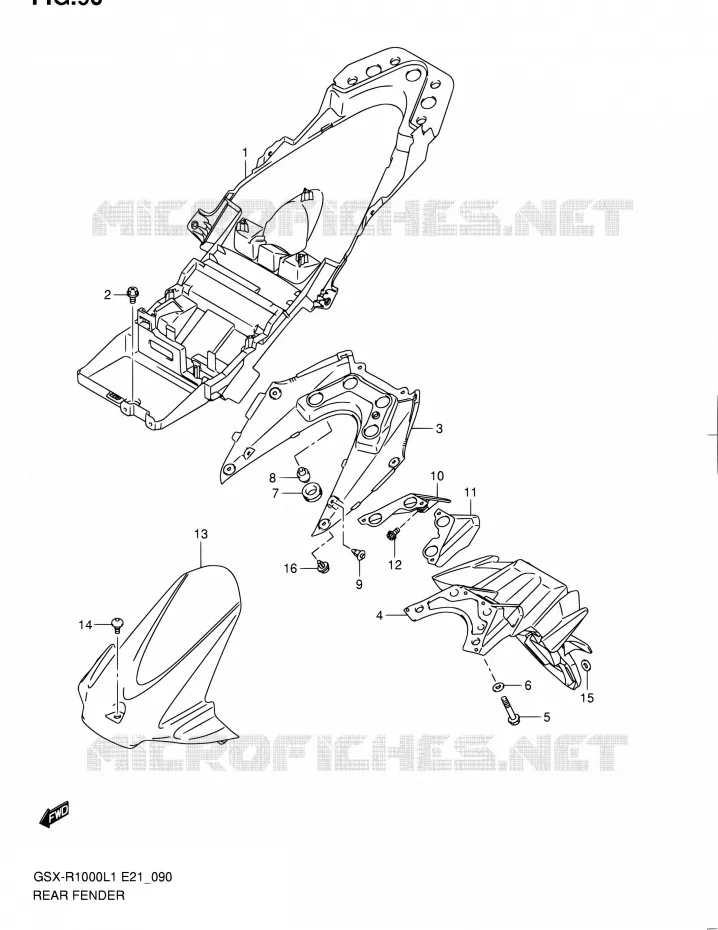 GARDE BOUE ARRIERE (GSX-R1000L1 E21) Suzuki MOTO 1000 GSX-R 2011  GSX-R1000L1(E14)