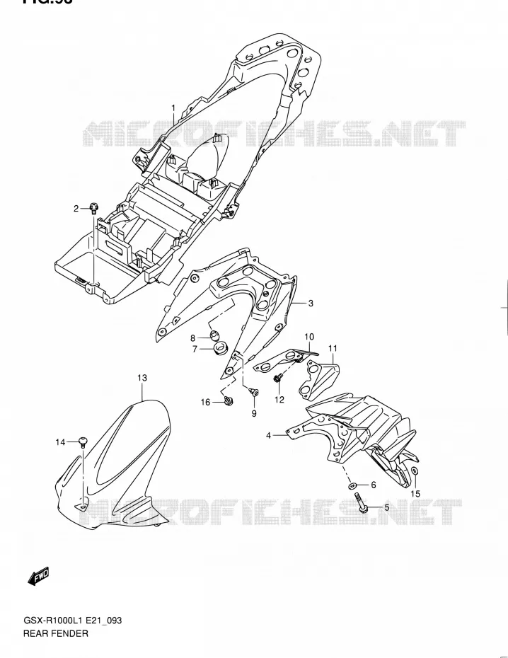 GARDE BOUE ARRIERE (GSX-R1000UFL1 E21) Suzuki MOTO 1000 GSX-R 2011  GSX-R1000L1(E24)