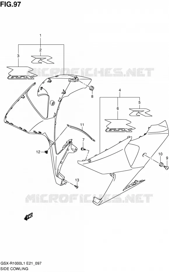 FLANCS DE CARENAGES (HTL) Suzuki MOTO 1000 GSX-R 2011  GSX-R1000L1(E51)