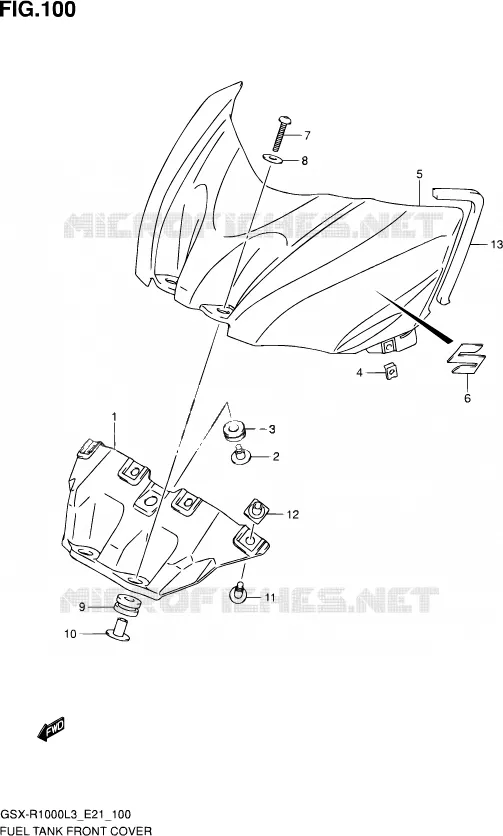 COUVRE RESERVOIR (GSX-R1000L3 E21) Suzuki MOTO 1000 GSX-R 2013  GSX-R1000 L3 (E21)
