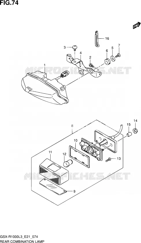 ENSEMBLE FEU ARRIERE (GSX-R1000L3 E24) Suzuki MOTO 1000 GSX-R 2013  GSX-R1000 L3 (E21)