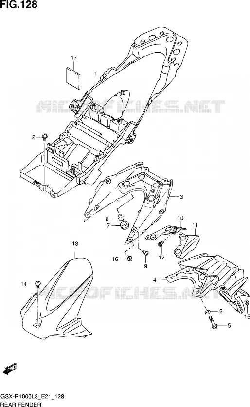 GARDE BOUE ARRIERE (GSX-R1000L3 E21) Suzuki MOTO 1000 GSX-R 2013  GSX-R1000 L3 (E21)