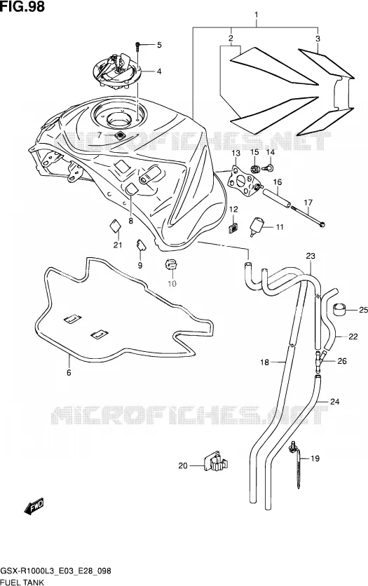 RESERVOIR D'ESSENCE (GSX-R1000ZL3 E28) Suzuki MOTO 1000 GSX-R 2013  GSX-R1000 L3/GSX-R1000Z L3 (E03,E28,E33)