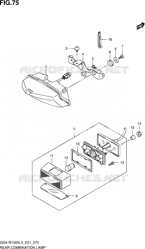ENSEMBLE FEU ARRIERE (GSX-R1000UFL3 E21) Suzuki MOTO 1000 GSX-R 2013  GSX-R1000 L3/GSX-R1000Z L3 (E24)