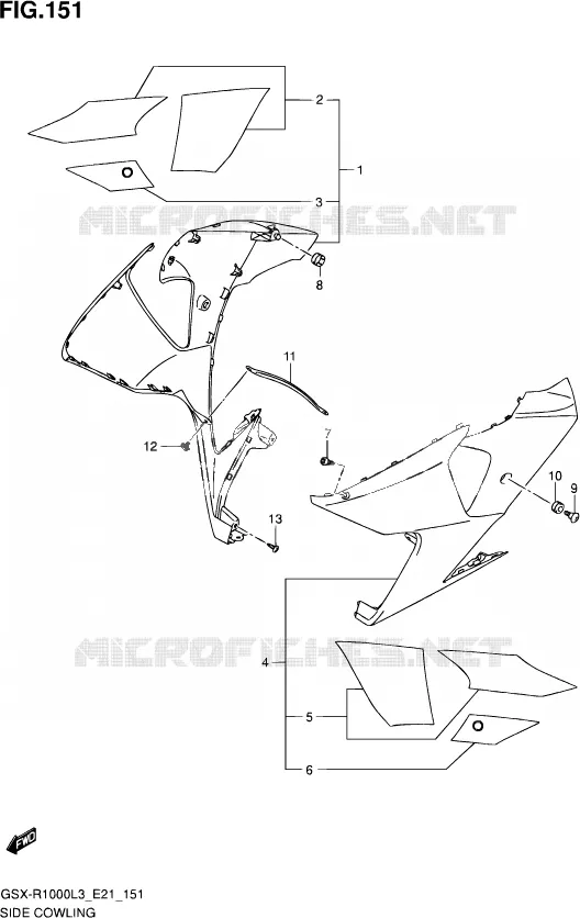 FLANCS DE CARENAGES (GSX-R1000ZL3 E24) Suzuki MOTO 1000 GSX-R 2013  GSX-R1000 L3/GSX-R1000Z L3 (E24)