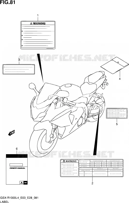 ETIQUETTE (GSX-R1000L4 E03) Suzuki MOTO 1000 GSX-R 2014  GSX-R1000 L4  (E03,E28,E33)