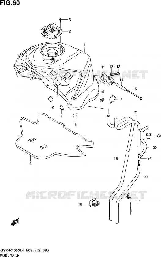 RESERVOIR D'ESSENCE (GSX-R1000L4 E28) Suzuki MOTO 1000 GSX-R 2014  GSX-R1000 L4  (E03,E28,E33)