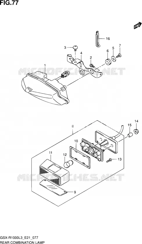 ENSEMBLE FEU ARRIERE (GSX-R1000ZL3 E24) Suzuki MOTO 1000 GSX-R 2012  GSX-R1000UF L3 (E21)