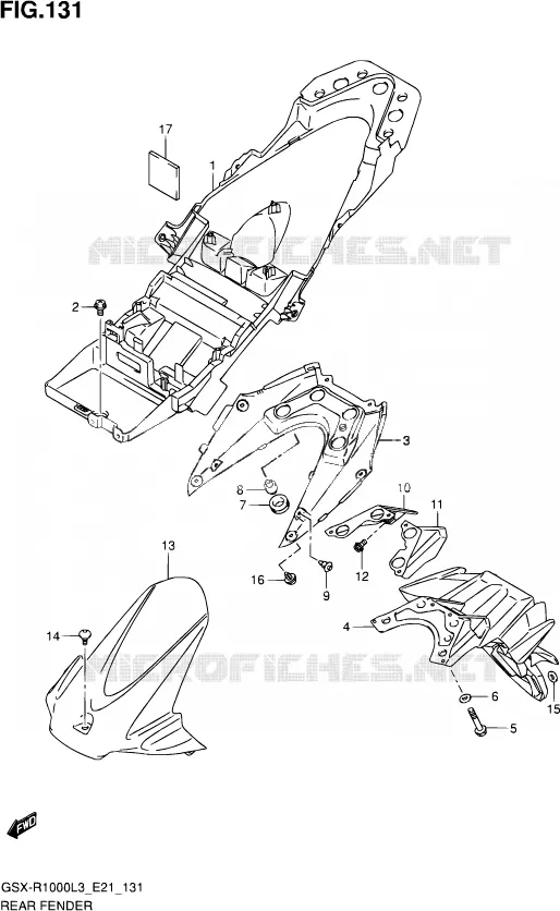 GARDE BOUE ARRIERE (GSX-R1000ZL3 E21) Suzuki MOTO 1000 GSX-R 2012  GSX-R1000UF L3 (E21)