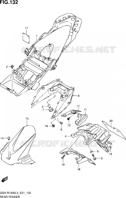GARDE BOUE ARRIERE (GSX-R1000ZL3 E24) Suzuki MOTO 1000 GSX-R 2012  GSX-R1000UF L3 (E21)