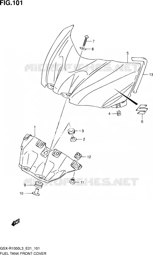COUVRE RESERVOIR (GSX-R1000L3 E24) Suzuki MOTO 1000 GSX-R 2013  GSX-R1000Z L3 (E21)