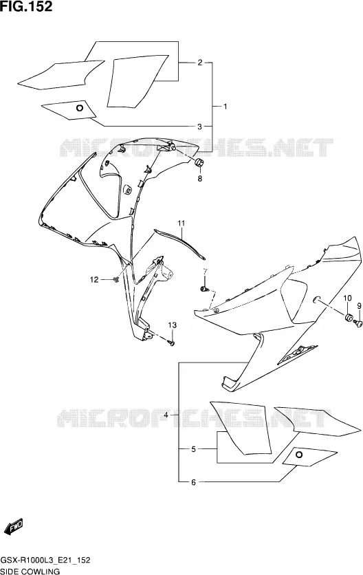 FLANCS DE CARENAGES (GSX-R1000ZUFL3 E21) Suzuki MOTO 1000 GSX-R 2013  GSX-R1000Z L3 (E21)