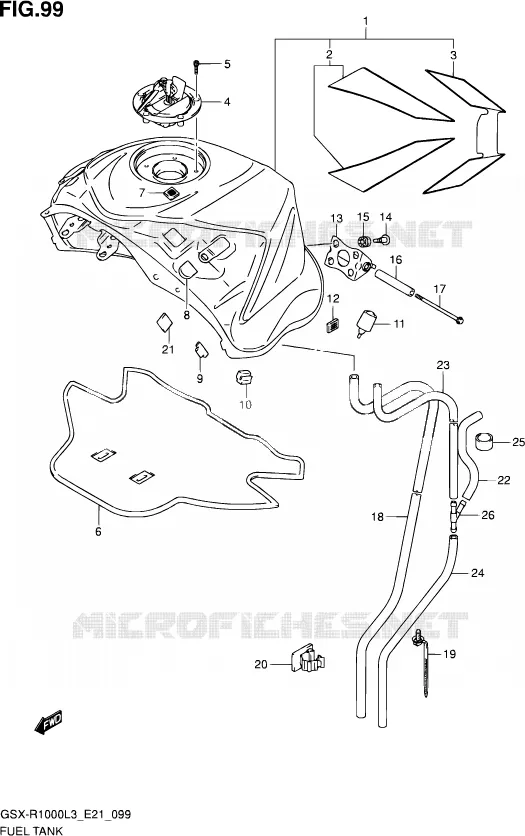 RESERVOIR D'ESSENCE (GSX-R1000ZUFL3 E21) Suzuki MOTO 1000 GSX-R 2013  GSX-R1000Z L3 (E21)