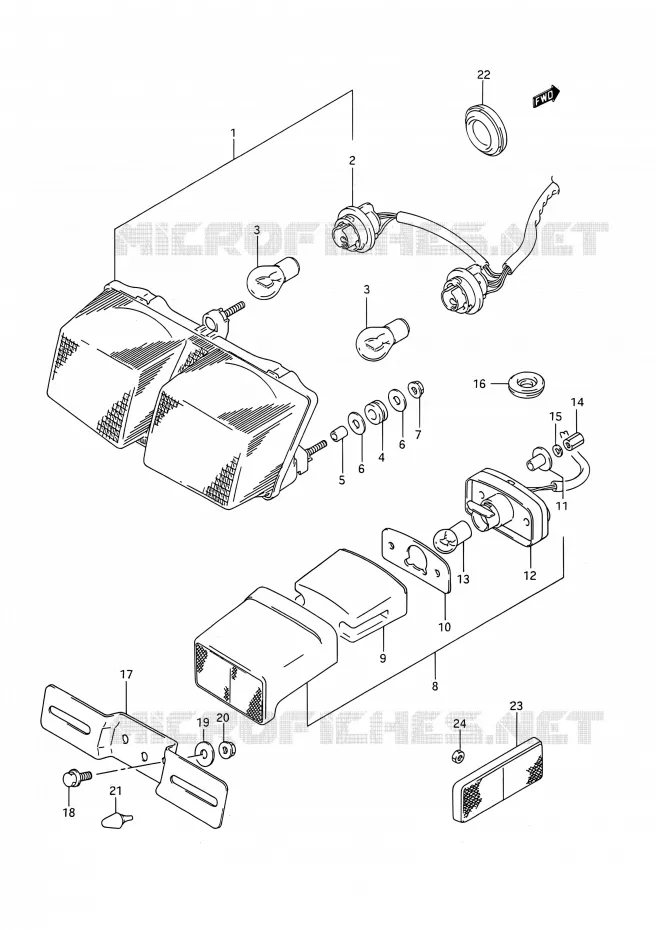 FEU ARRIERE - ECLAIRAGE DE PLAQUE Suzuki MOTO 1100 GSX-R 1992  GSX-R1100 N (E03,E28,E33)