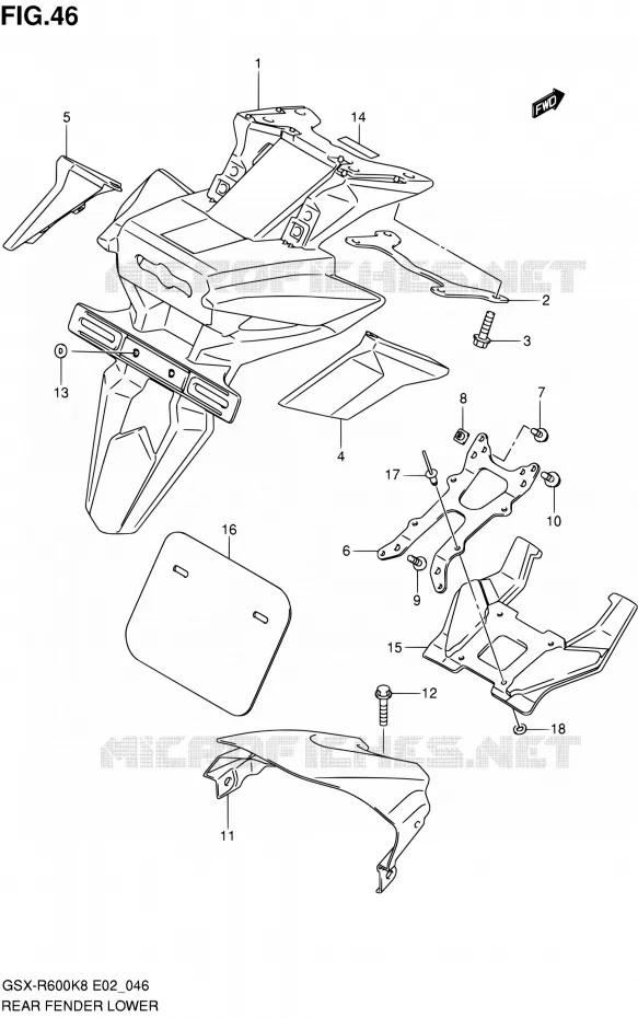 GARDE BOUE ARRIERE INFERIEUR Suzuki MOTO 600 GSX-R 2009  GSX-R600 K9 (E02,E19,E24)