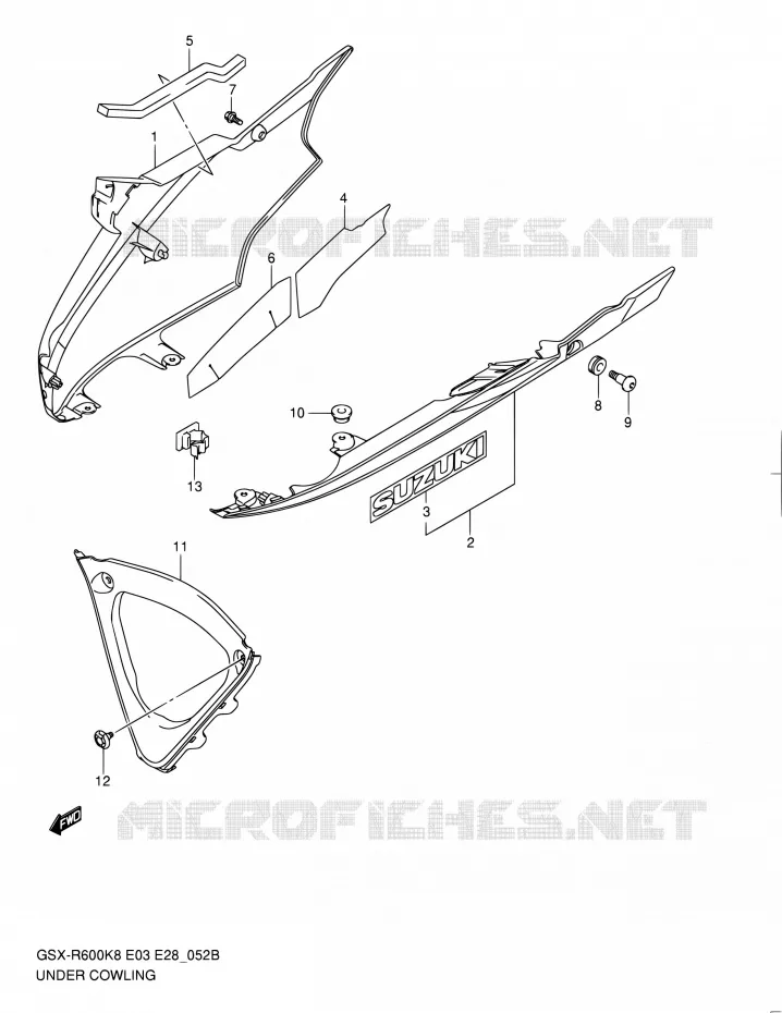 CARENAGES INFERIEUR (FLANCS) (MODEL L0) Suzuki MOTO 600 GSX-R 2009  GSX-R600 K9 (E03,E28,E33)