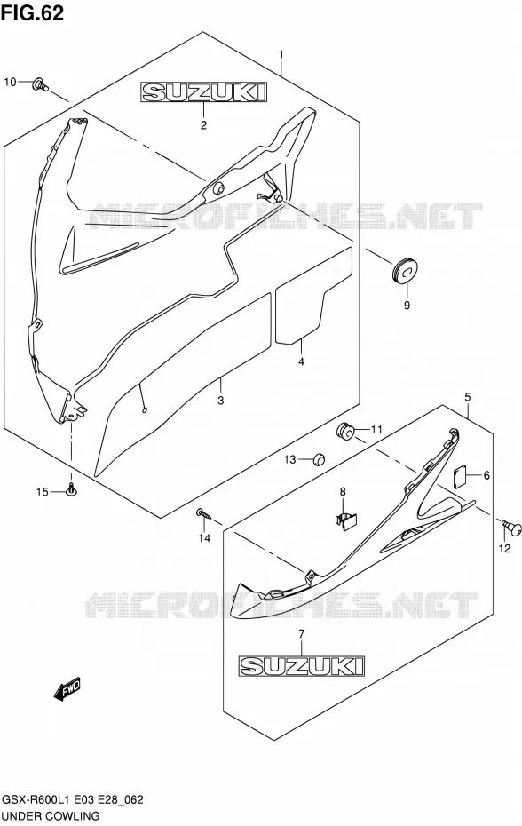 CARENAGES INFERIEUR (FLANCS) Suzuki MOTO 600 GSX-R 2011  GSX-R600 L1 (E03,E28,E33)