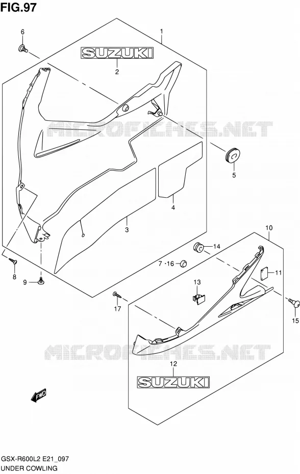 CARENAGES INFERIEUR (FLANCS) (GSX-R600L2 E24) Suzuki MOTO 600 GSX-R 2012  GSX-R600L2(E21)