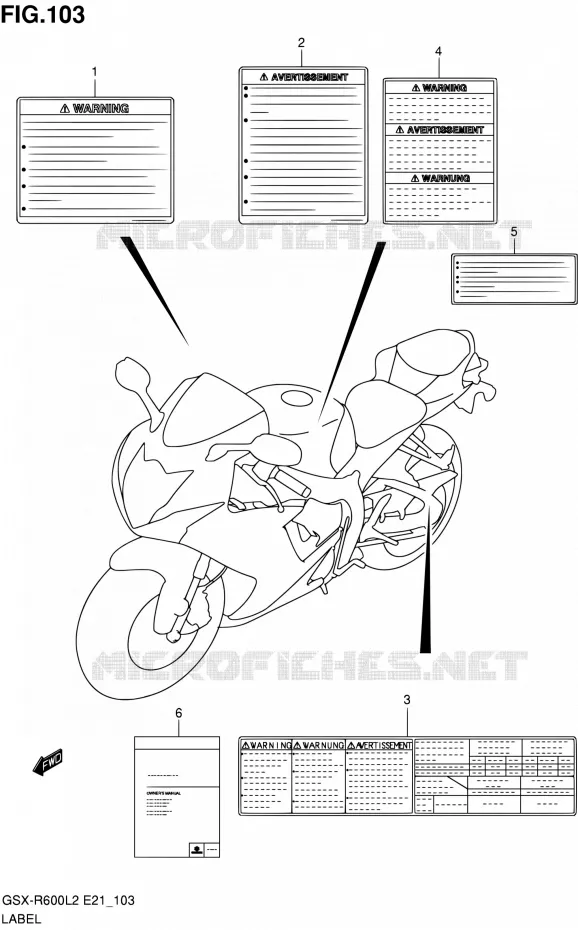 ETIQUETTE (GSX-R600UFL2 E21) Suzuki MOTO 600 GSX-R 2012  GSX-R600L2(E21)