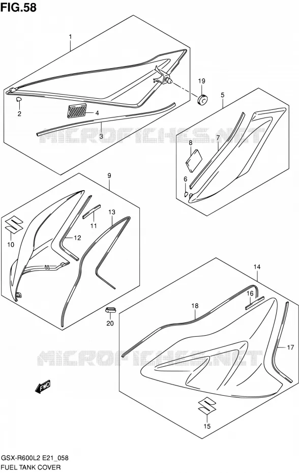 RESERVOIR D'ESSENCE - COUVERCLES (GSX-R600L2 E24) Suzuki MOTO 600 GSX-R 2012  GSX-R600L2(E21)