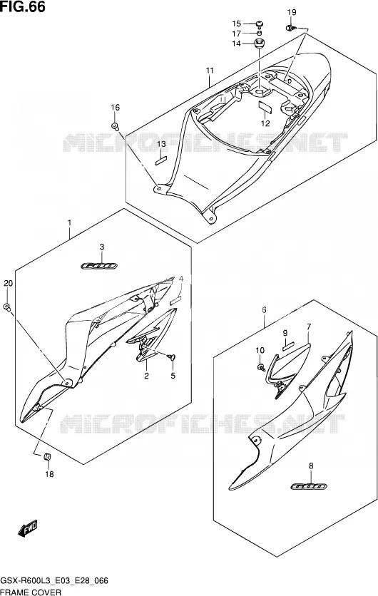 CARENAGES ARRIERE (AGS,AGT) Suzuki MOTO 600 GSX-R 2013  GSX-R600 L3 (E03,E28,E33)
