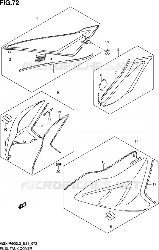 RESERVOIR D'ESSENCE - COUVERCLES (GSX-R600L3 E21) Suzuki MOTO 600 GSX-R 2013  GSX-R600 L3 (E21)