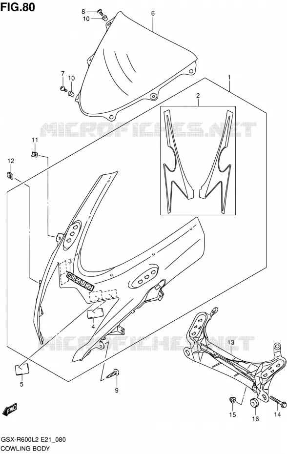 CARENAGES - ETIQUETTES (GSX-R600L2 E24) Suzuki MOTO 600 GSX-R 2012  GSX-R600UEL2(E21)