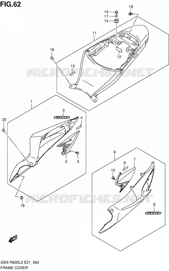 CARENAGES ARRIERE (GSX-R600L2 E21:(JDT,YVB)) Suzuki MOTO 600 GSX-R 2012  GSX-R600UFL2(E21)