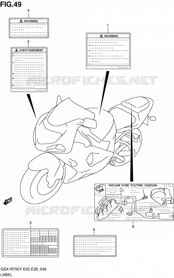 ETIQUETTE (MODELE Y/K1) Suzuki MOTO 750 GSX-R 2003  GSX-R750K3(E03,E28,E33)