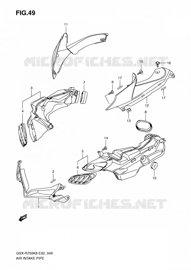 PRISE D AIR (MODEL K8) Suzuki MOTO 750 GSX-R 2008  GSX-R750 K8 (E02,E19)