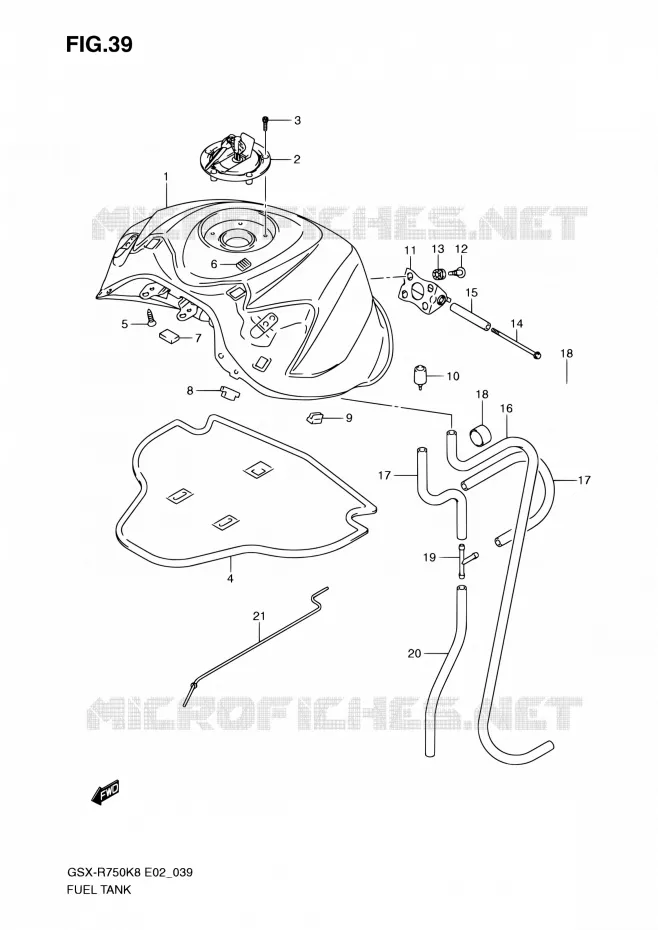 RESERVOIR D'ESSENCE (MODEL K8) Suzuki MOTO 750 GSX-R 2008  GSX-R750 K8 (E02,E19)