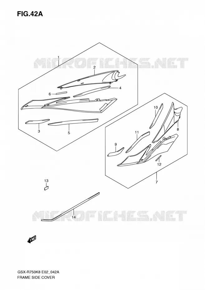 COUVERCLES LATERAUX (MODEL K9/L0) Suzuki MOTO 750 GSX-R 2009  GSX-R750K9(E19)
