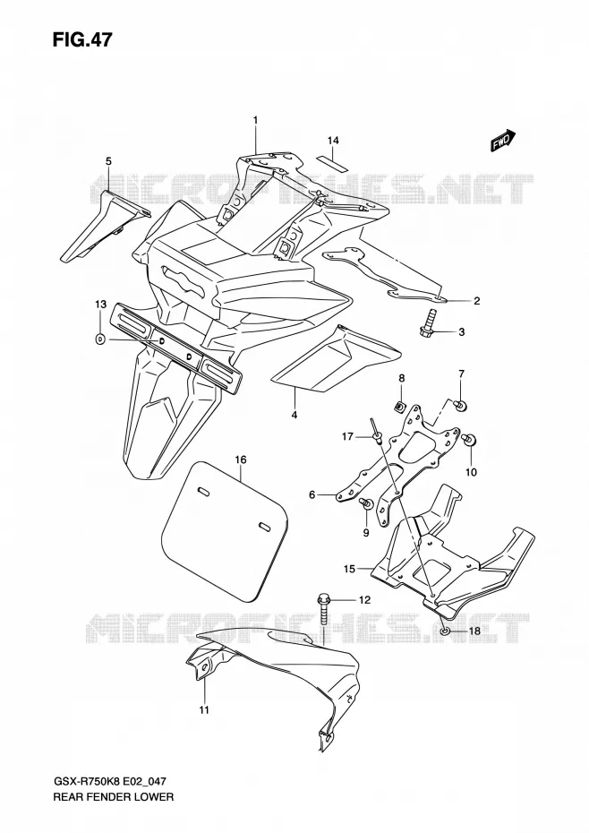 GARDE BOUE ARRIERE INFERIEUR Suzuki MOTO 750 GSX-R 2010  GSX-R750 L0 (E02,E19)