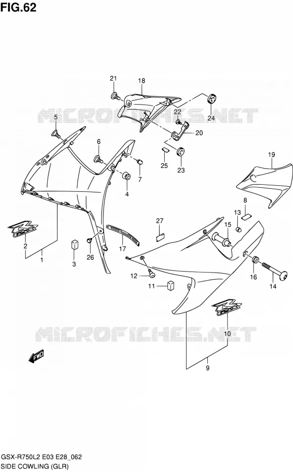 FLANCS DE CARENAGES (GLR) Suzuki MOTO 750 GSX-R 2012  GSX-R750L2(E03,E28,E33)