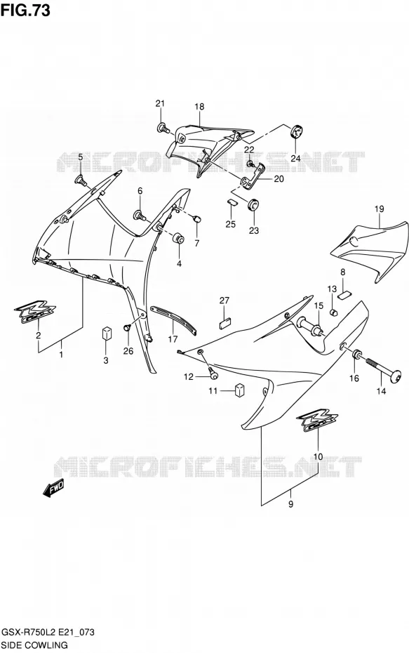 FLANCS DE CARENAGES (GSX-R750L2 E21:GLR) Suzuki MOTO 750 GSX-R 2012  GSX-R750L2(E24)
