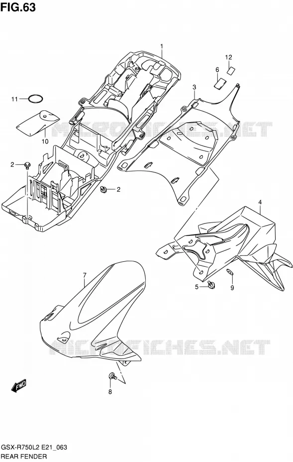 GARDE BOUE ARRIERE (GSX-R750L2 E21) Suzuki MOTO 750 GSX-R 2012  GSX-R750L2(E24)