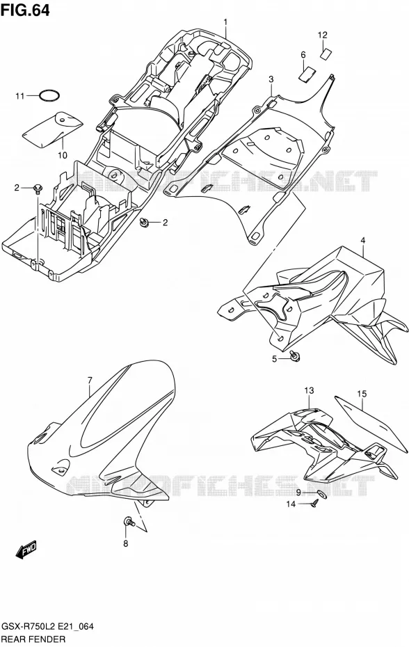 GARDE BOUE ARRIERE (GSX-R750L2 E24) Suzuki MOTO 750 GSX-R 2012  GSX-R750L2(E24)