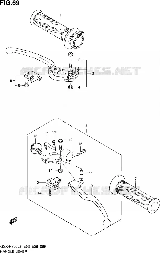 ENSEMBLE LEVIERS - POIGNEES Suzuki MOTO 750 GSX-R 2013  GSX-R750 L3 (E03,E28,E33)