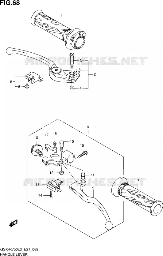 ENSEMBLE LEVIERS - POIGNEES Suzuki MOTO 750 GSX-R 2013  GSX-R750UF L3 (E21)